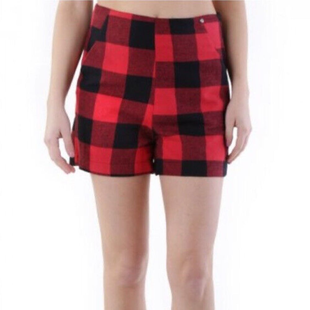 I Love H:81 Women's Red/Black Plaid Wool‎ Blend High Rise Shorts Size 30